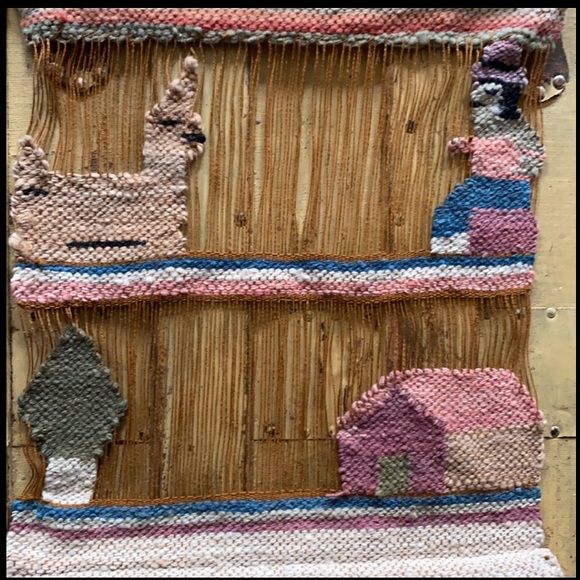 HANDMADE VINTAGE LLAMA CROCHET WOVEN WALL DECOR OS